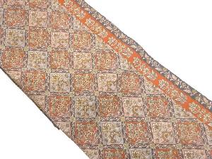 縞・襷に花唐草模様織出し名古屋帯